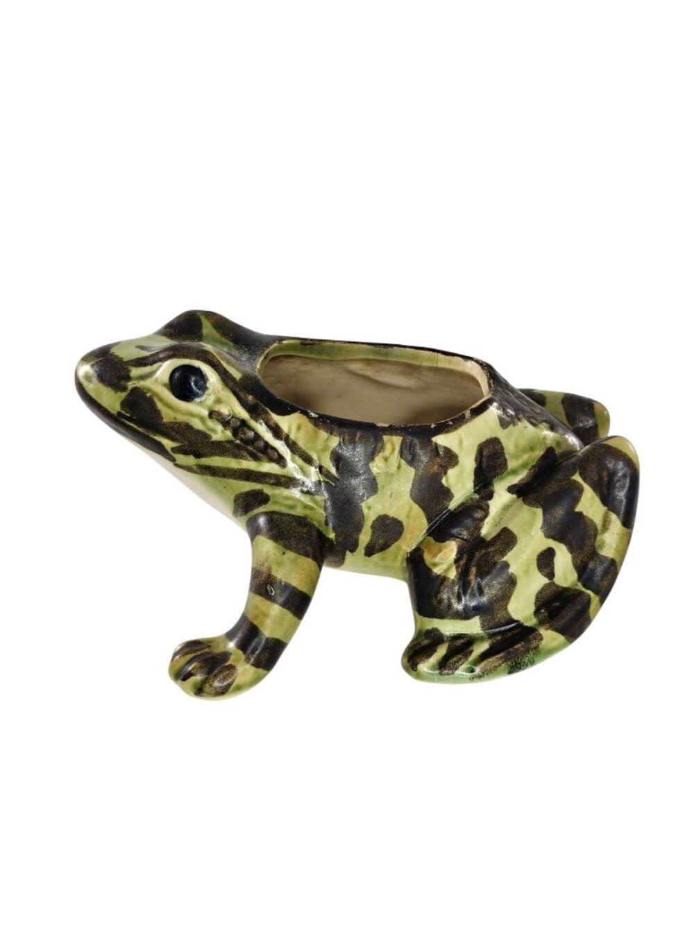 Vintage McCoy Pottery Brush Figural Frog Planter Tonal Greens Hand Painted
